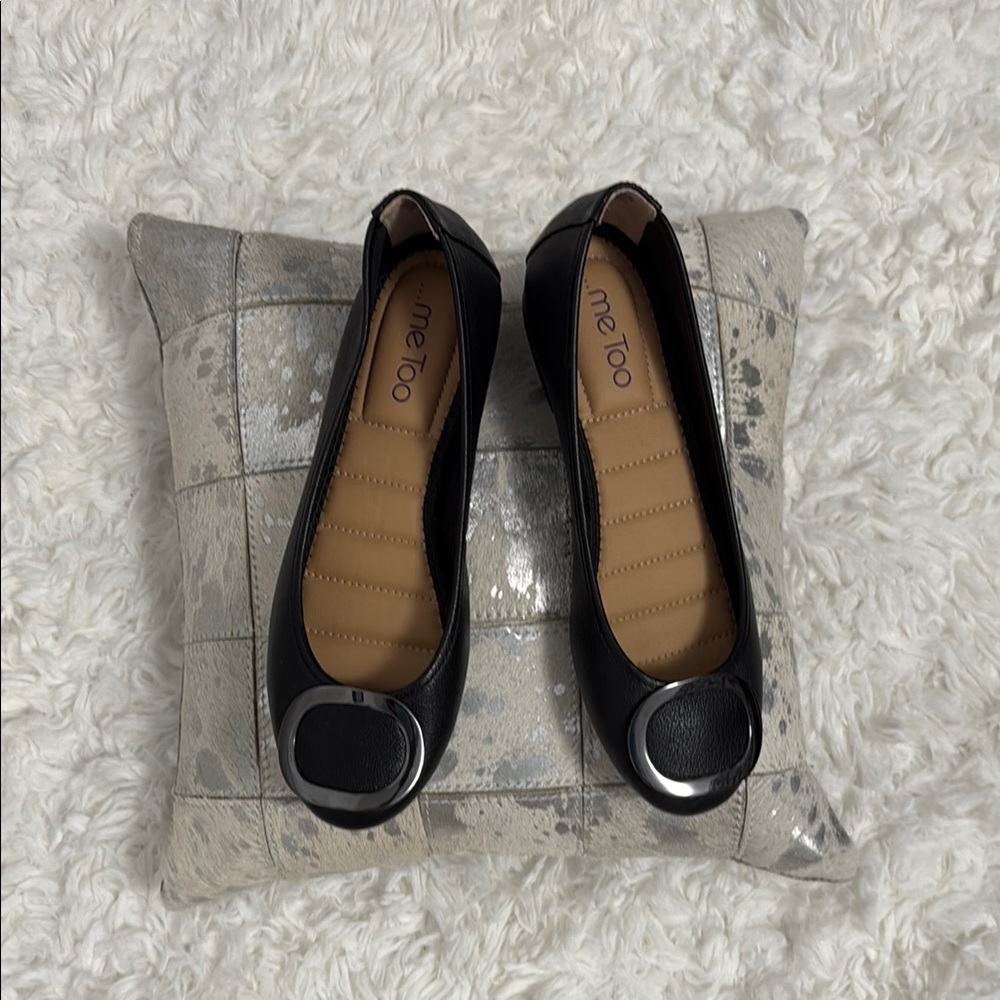 Me Too Black Flats with Metallic Buckle